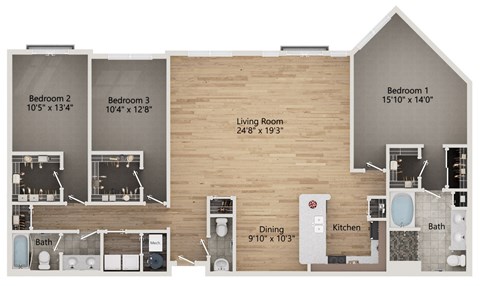 Floor plan for 3 beds, 2.5 baths, 1947 sqft